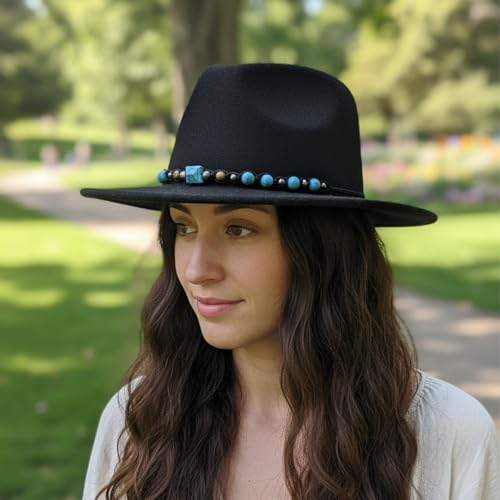 Hat Band for Cowboy Cowgirl, Turquoise Hand Made Replaceable Beaded Belt for Panama Fedora - color: Square Turquoise