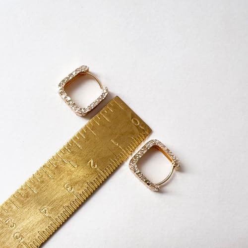 Small Hoop Earrings for Women Glitter Hoops Gold Plated with 925 Sterling Silver Post - style: Gold-square