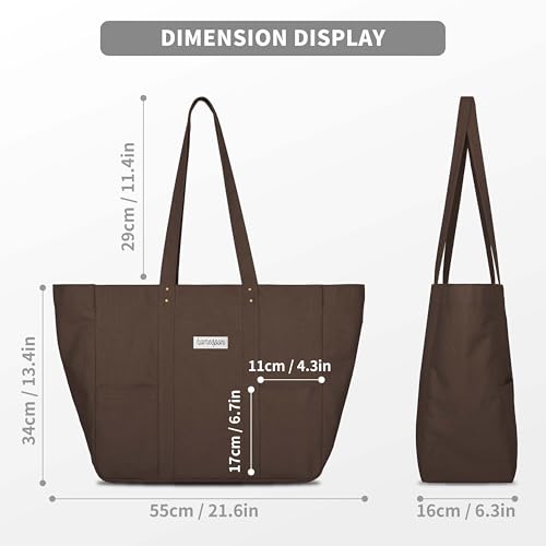 HOMESPON Large Canvas Tote Bag for Women Everything Bag with Pockets and Laptop Sleeve - color: Brown