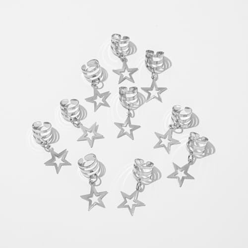 20Pcs Hollow Star Hair Clips | Silver Hair Jewelry Rings & Cuffs for Braids, Dreadlocks | Boho Hair Accessories for Women | Festival Braiding Beads Charms - color: Silver