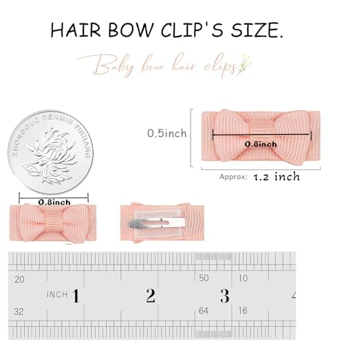 CÉLLOT 40pcs Mini 1.2" Grosgrain Ribbon Snap Clips - Tiny Fine Thin Hair Bows in Pairs for Baby Girls, Toddlers, and Infants - color: 40pcs/20color
