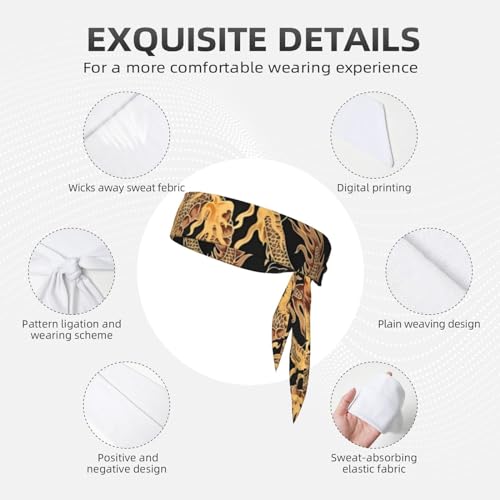 Sports Head Tie Westie Dogs Beach Summer Tropical Tie Sweatband Headband Men Women Elastic Bandana Adjustable Non-Slip Moisture Wicking for Running Football Yoga Workout Athletic Hair Ninja Head Band - color: Oriental Dragon