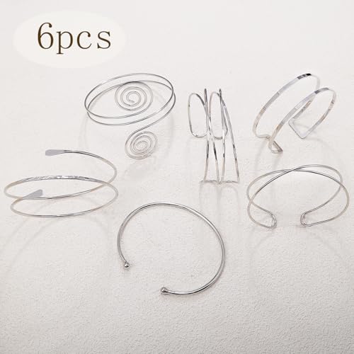 BROCC 6pcs Gold Arm Cuff Bracelet Set for Women Adjustable Coil Swirl Upper Cuff Bracelet Jewelry - color: B