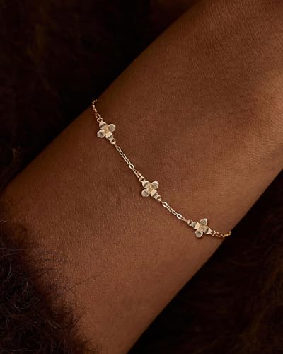 Gold Bracelets for Women 14K Gold Plated Flower/Clover/Butterfly/Heart Bracelet Adjustable Dainty Hypoallergenic Jewelry Gift - color: clover gold