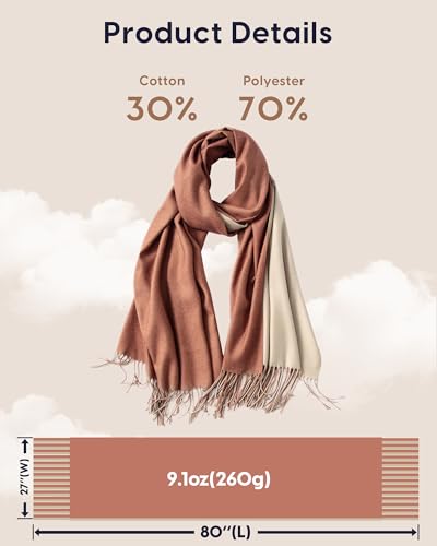 maamgic Women's Winter Scarf Soft Warm Scarf for Women Cozy Shawl Wraps for Women Lightweight Pashmina Style Wrap - color: Rusty Brown and Cream
