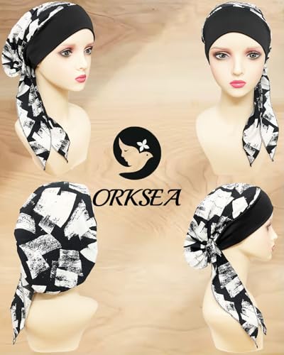 Chemo Headwear for Women Head Scarf Headwraps Silky Soft Turbans for Women Cancer Hats Chemo Beanie Coverings Scarves - color: C Black and White
