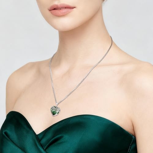 Turquoise/Amethyst/Moonstone/Black Onyx Tree of Life Necklace for Women Hummingbird Necklaces White Gold Plated Copper Jewelry - style: A-Tree of Life -Malachite
