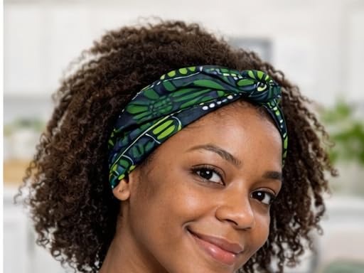 Satin Lined Knot Headband for Women – Wide Stretch Fabric Head Wrap with Twist Knot, Soft Ribbed Jersey, Comfortable Non-Slip Hair Band Protects hair from damage and breakage. (Green Floral) - color: Green Floral