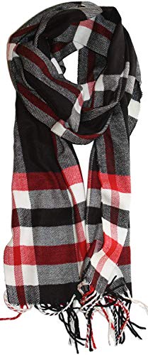 VERONZ Super Soft Classic Cashmere Feel Winter Scarf - color: Black Red Plaid