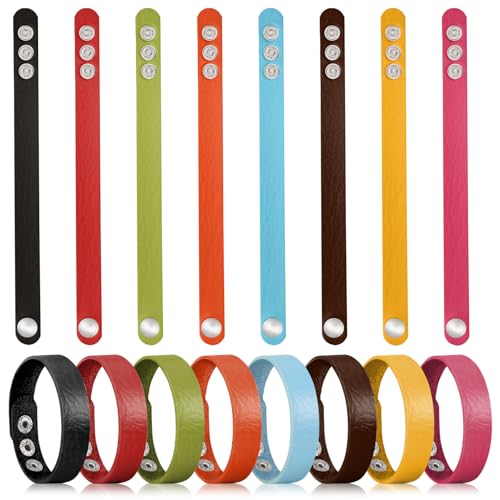 16 Pcs Leather Bracelet Blanks, Leather Snap Bracelets for Stamping Engraving Adjustable Plain PU Wristband Snap Bracelets Leather Cuff Bracelets for Men Women