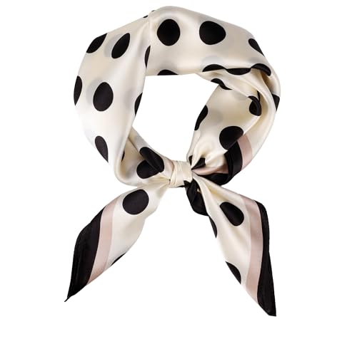 MEISEE 100% Pure Mulberry Silk Scarf 21" Square Scarf Neckerchief Headscarf Breathable Lightweight for Women Gift Packed - color: M3 Black Dot