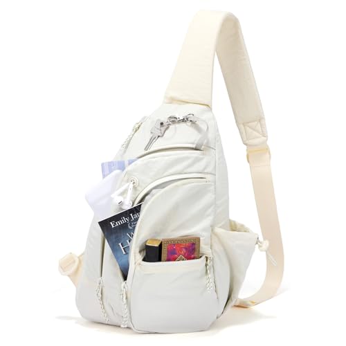 Sling Bag for Women, Anti-Theft RFID Nylon Crossbody Purse with Adjustable Strap for Travel & Shopping - color: White