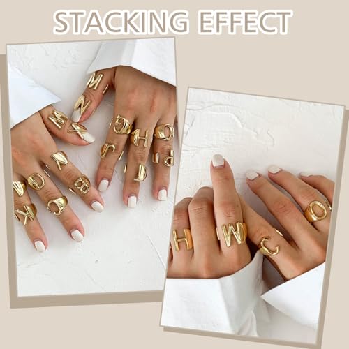 FindChic Customizable Initial Ring Statement 18K Gold Plated Fashion Cuff Rings for Women Alphabet Letter A to Z Resizable Knuckle Ring (with Gift Box) - color: C