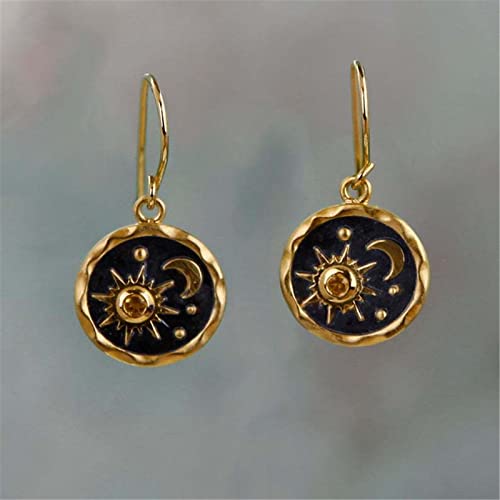 MALOYANVE Vintage Sun and Moon Drop Dangle Earrings for Women Unique lightweight Handmade Retro Boho Antiqued Gold Silver Round Coin Earrings for Women Jewelry - color: Gold