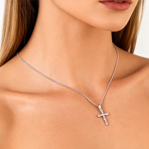 14K Gold Plated Cross Pendant Necklaces for Women Trendy, Dainty Choker CZ Cross Necklace Non Tarnish,Simple Tiny Cross Necklace for Jewelry Gifts - style: Bubble Platinum