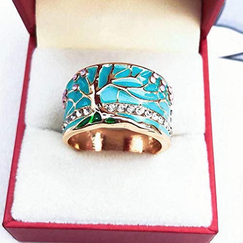 Lucky Flower Tree Rings Gold Pink Opal Green Enamel Wide Ring for Woman Party Crystal Vintage Jewelry