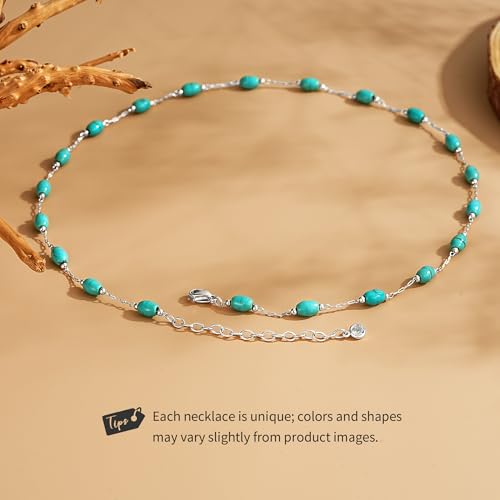 Created Turquoise Necklace for Women 14K Gold Plated Beaded Heart Choker Boho Necklaces Handmade Beach Summer Everyday Western Jewelry Gifts - color: Silver Chain, style: Oval