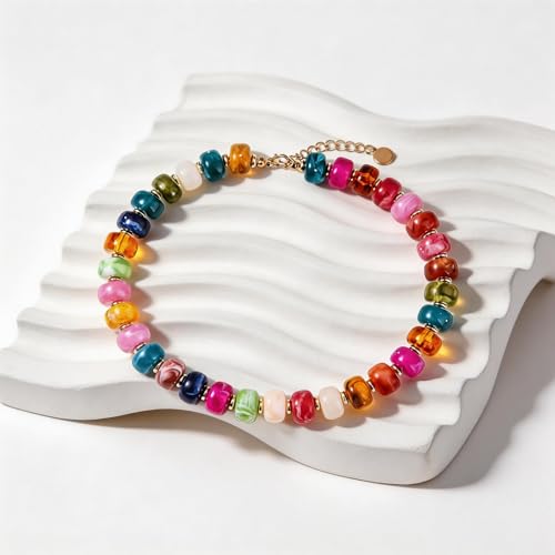 Colorful Chunky Beaded Necklaces for Women - Statement Boho Layered Necklace, Handmade Festival Jewelry, Trendy Bead Necklace Gift - color: Colorful Chunky Beaded Necklace A