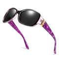 LVIOE Trendy Sunglasses for Women, Polarized Chic Wrap Around Sun Glasses UV400 Protection - color: A5 Black Purple Frame/Grey