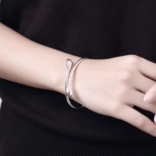 925 Sterling Silver Bracelets Open Adjustable Bangle Bracelet Teardrop Water Drop Cuff Bangles for Women - color: Pattern 2