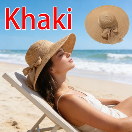 Women’s Straw Sun Hat Wide Brim Packable - Boho Beach Hat for Summer Vacation, Poolside Relaxation and Tropical Travel - color: Light Yellow
