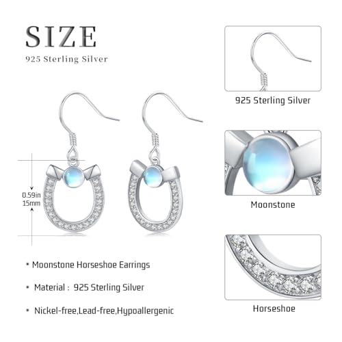 Western Earrings for Women 925 Sterling Silver Turquoise Western Country Dangle Drop Earrings Country Jewelry Gifts for Cowgirl Cowboy - style: Horseshoe-2 Moonstone