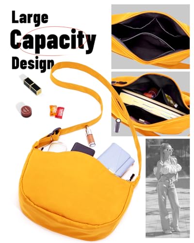 Crossbody Crescent Bag for Women Men Trendy, Crescent Sling Bag with Adjustable Strap, 2 Zippers Lightweight - color: Orange