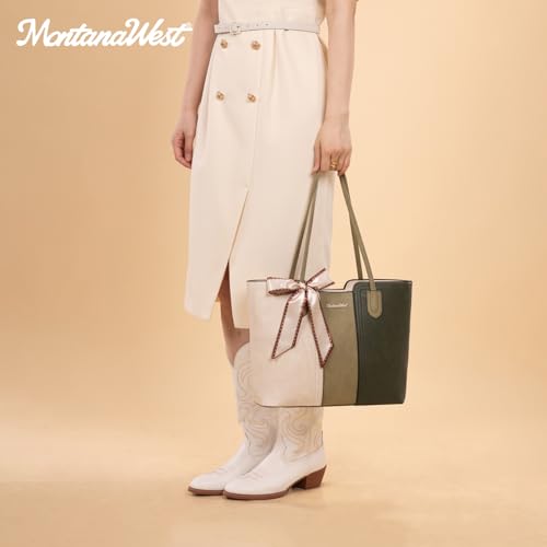 Montana West Tote Bags for Women Top Handle Satchel Purses - color: Beige With Green