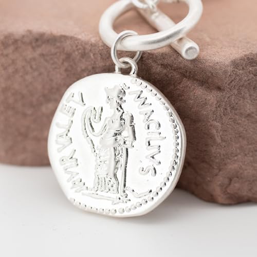 Chunky Gold Coin Pendant Necklace Trendy Layered Statement Chain for Women, Antique Toggle Design with Thick Link, Fashionable Necklaces for Women - color: Sliver/Worn Gold