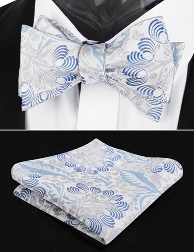Alizeal Mens 2pcs Classic Floral Pattern Self-tied Bow Tie and Handkerchief Set - color: 035-silver+blue