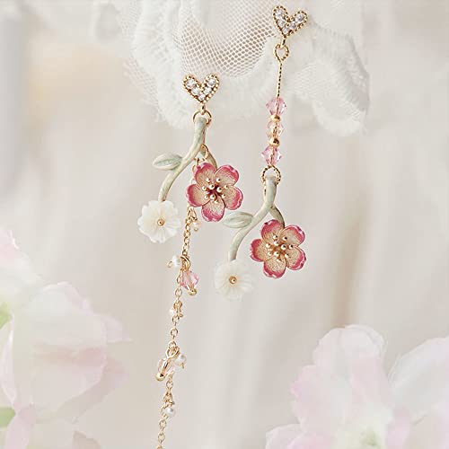Lightweight Boho Chic Crystal Asymmetry Flower Drop Earrings White Long Dangle Petals Tassel Earrings for Women Wedding Jewelry - color: A