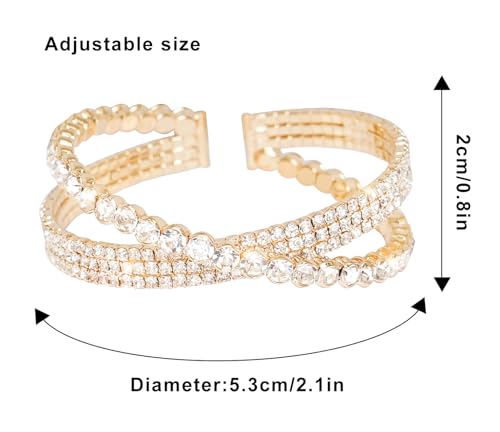 Rhinestone Bracelet for Women MultiLayer Crystal Cuff Bracelet Strand Layered Bracelet - color: Gold 8
