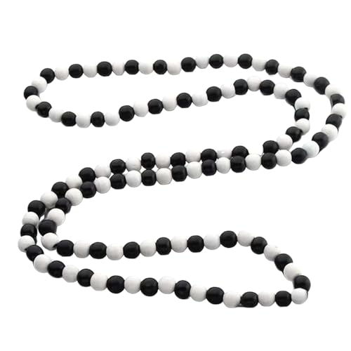 Punk Cool Colorful 8mm Wood Beads Chunky Strand Chunky Necklace Natural Wooden Chain Unisex Hip Hop Handmade African Statement Retro Bohemian Jewelry for Women Men - color: black white