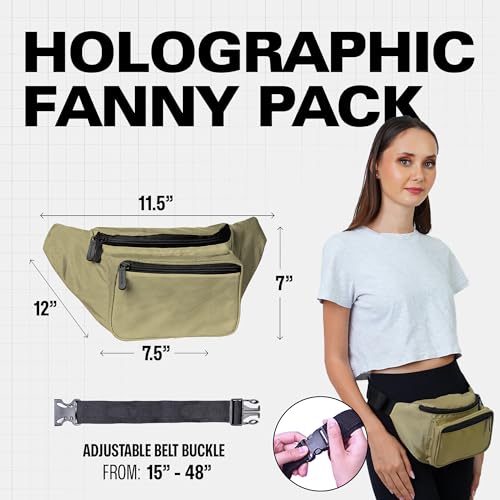 Olive Green Fanny Pack Belt bag - Crossbody Waist Bag for Men or Women - Hands-Free, Waterproof Large Bumbag for Hiking, Running, and Travel - color: Olive Green