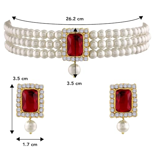Aheli Ethnic Choker Necklace Earrings Wedding Bollywood Party Jewelry Set Gift for Women - color: Maroon 1