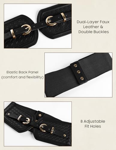 Scarlet Darkness Wide Elastic Belts for Women Stretchy Corset Belt with Double Gold Buckle Waist Belt for Dresses - color: Black, size: Small