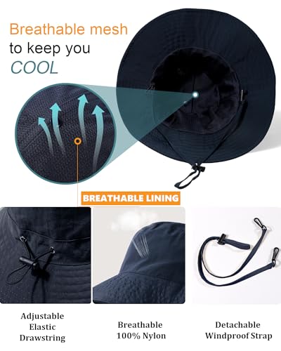Water-Resistant Sun UPF 50+ Bucket Hat Protection Packable Brimmed Boonie for Women Men Summer Lightweight Hiking Outdoor Cap - color: Navy Blue