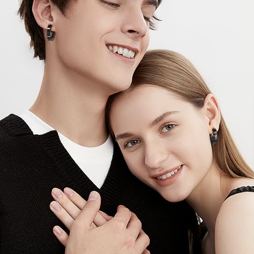 Trendy 14K Gold Plated Hoop Earrings for Women, Chunky Gold/Silver Earrings for Women Cubic Zirconia Baguette Hoop Earrings Heart Hoops Lightweight Hypoallergenic Jewelry,25mm/35mm/40mm/50mm - color: 01 Black CZ Hoops 25mm