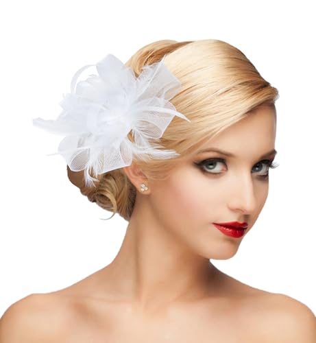 dressfan Womens Fascinator Hat Headpiece 20s Vintage Wedding Hair Accessories for Derby/Wedding/Cocktail/Tea Party - color: White
