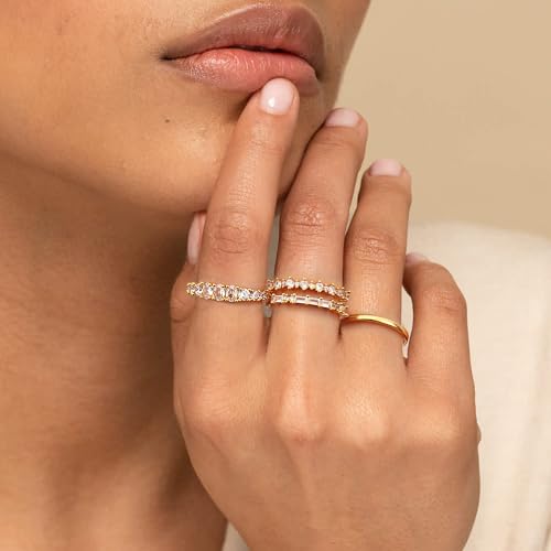 TOBENY Stackable Gold Rings for Women Non Tarnish Dainty 14K Gold Plated Stacking Cubic Zirconia Thumb Ring Set Trendy Statement Promise Wedding Bands Engagement Rings for Women Size 6 7 8 9 10 - color: 01-4Pcs Stacking Rings