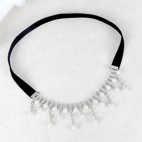 Lurrose Elastic Leg Chain Body Thigh Chain for Women with Full Rhinestone and Faux Pearl Tassel, Adjustable Body Jewelry Accessory for Fashion and Party Wear