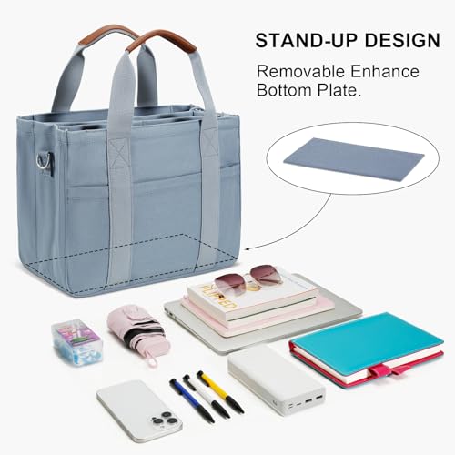 KKXIU Canvas Tote Bag for Women with Zipper and Compartments Crossbody Large Bible Messenger Purse Bag With Pockets | Canvas - color: Grey, size: X-Large