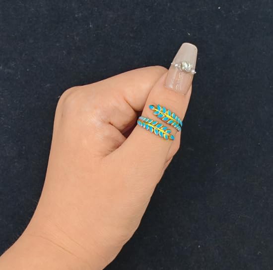 14K Gold Plated Adjustable Open Ring Dainty Cute Leaf Thumb Non Tarnish Gold Stackable Rings Vintage Unique Boho Western Turquoise Hypoallergenic Fashion Jewelry Gift - color: gold
