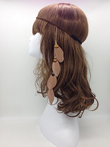 Women Lady Bohemian Tassels Hairband Headwear Hippie Feather Headband Hair Hoop Handmade Indian Fascinator Headband Hair Bands Headdress Hair Accessories (B#) - color: Coffee