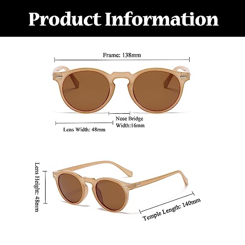 LJCZKA Round Polarized Sunglasses for Men Women Retro Small Face Sunglasses Polarized Vintage Sun Glasses UV400 Protection - color: Brown Brown