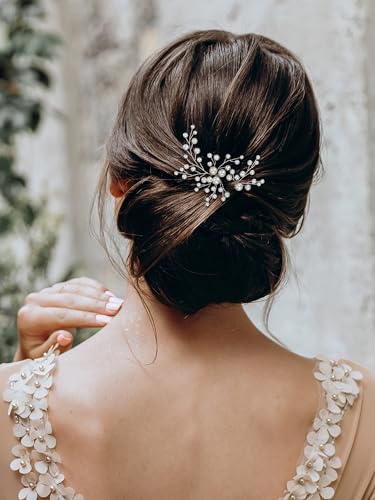 SWEETV 7 Pieces Bride Hair Accessories Pearl Wedding Hair Pins Leaf Bridal Hair Piece Vintage Hair Headpiece Leaf Hair Clips Jewelry for Women Bridesmaids Brides Flower Girls - color: Set-B-Silver