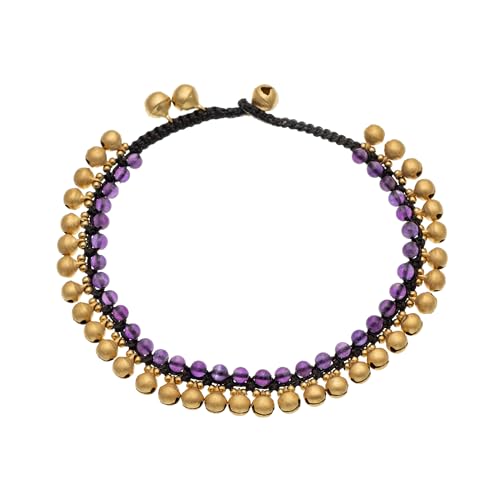 Jingling Round Stone Brass Anklet Bracelet Handmade Boho Ankle Bracelets for Women Minimalist Jewelry - color: purple
