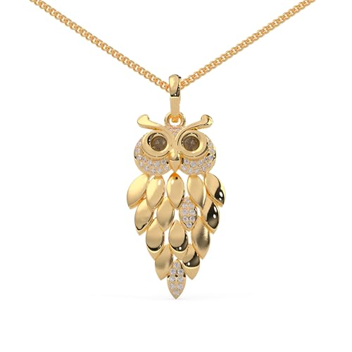 1/6 Cttw Natural Diamond Vintage Owl Pendant Necklace for Women | 925 Sterling Silver with 18" Chain | Fine Jewelry, Gift Box Included - color: Yellow