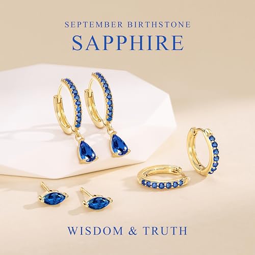 14K Gold Plated Small Huggie Hoop Earrings Set for Women, Hypoallergenic Dainty Sterling Silver Dangle Studs for Cartilage Helix, Lightweight Trendy Cute Stack Birthstone Jewelry Gift - color: 09_Sapphire_Sep_Gold