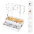 Jewelry Organizer Stand, 2-Tier Necklaces Holder with Wooden Tray and 5 Storage Hooks, Earring Holder with 5 Pcs Jewelry Bags for Bracelet,Chains,Rings,Earrings,Keys Watches (White) - color: Upgraded White